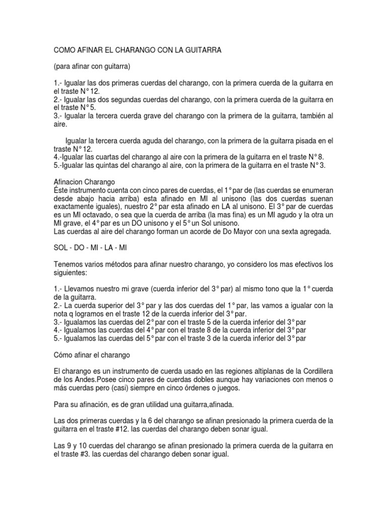 Como Afinar El Charango Con La Guitarra Descargar Gratis Pdf