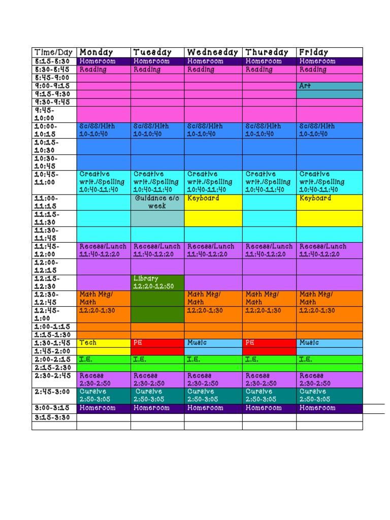 Weekly Class Schedule Overview | PDF | Language Arts & Discipline