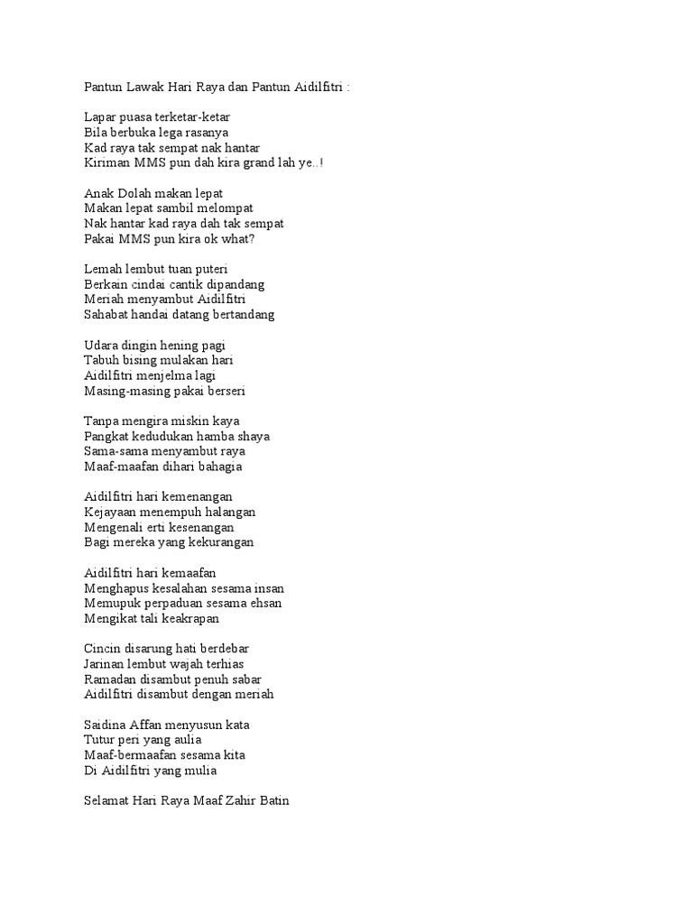 Pantun Lawak Hari Raya Dan Pantun Aidilfitri Pdf