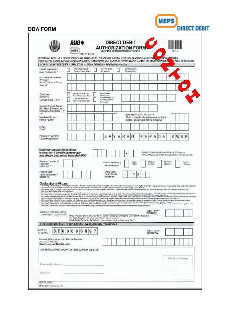 DDA Form Filling-In Guidelines | PDF | Debit Card | Transaction Account