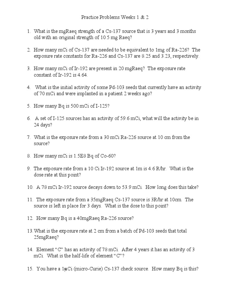 Radioactive Source Practice Problems | PDF | Science & Mathematics