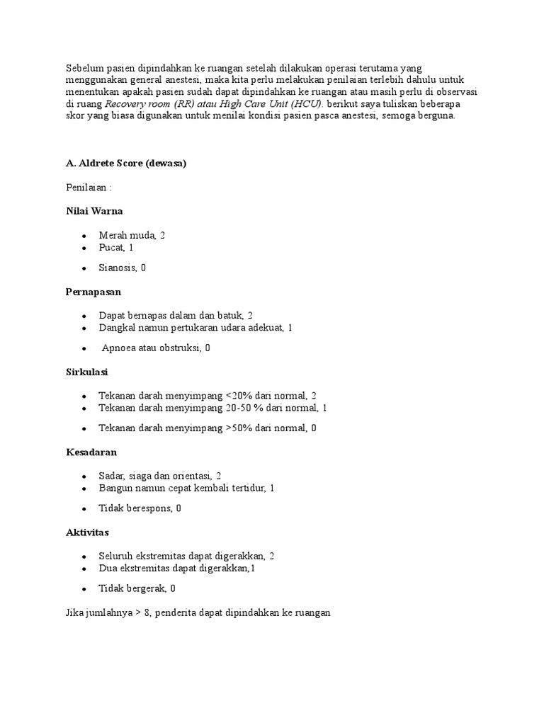 Aldrete Score PDF