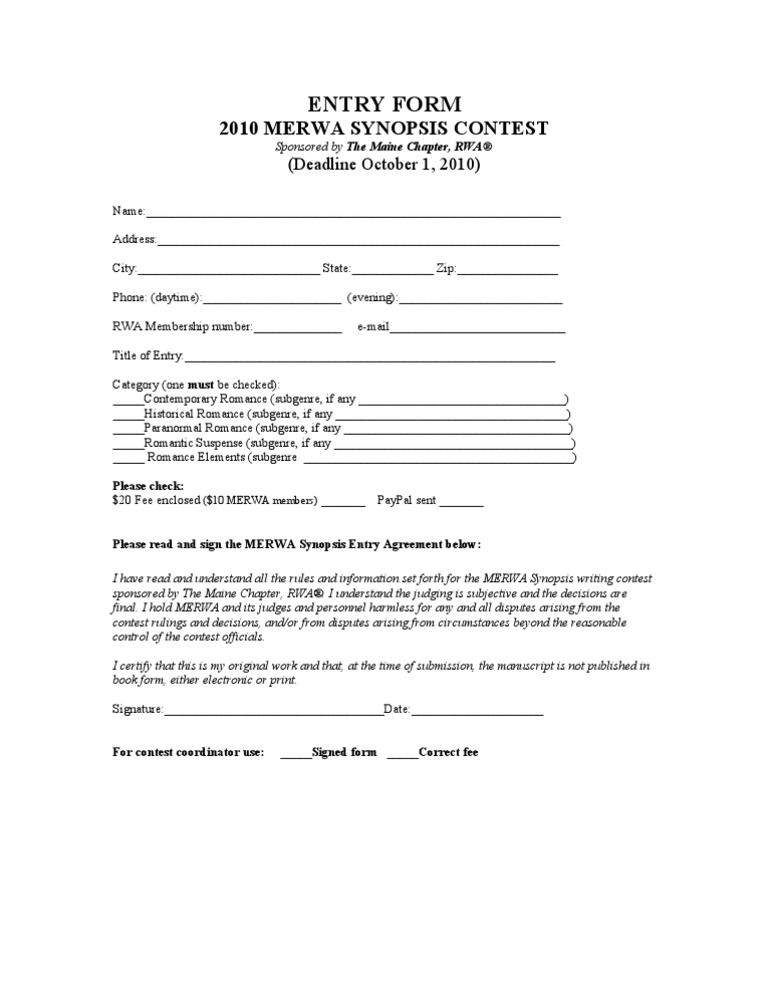 2010 MERWA Synopsis Contest Entry Form | PDF