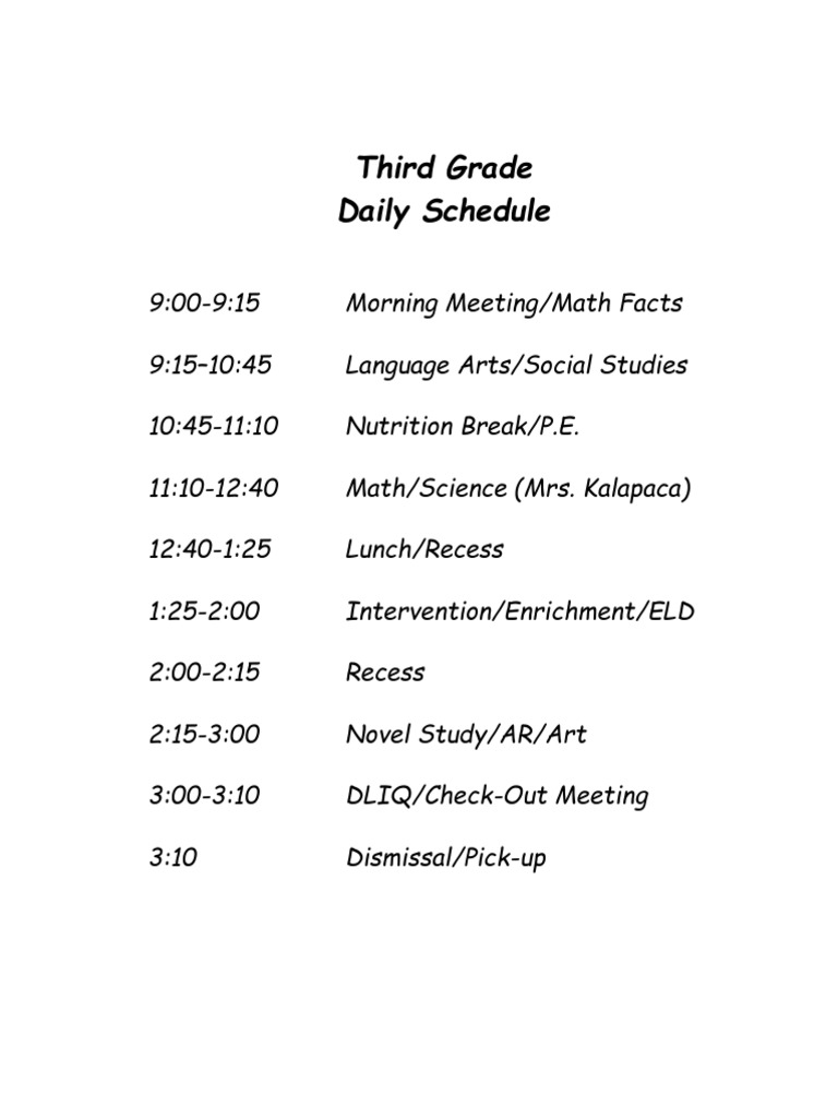 Third Grade Daily Schedule Overview | PDF