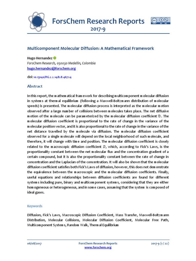 Multicomponent Molecular Diffusion Analysis | PDF | Diffusion ...