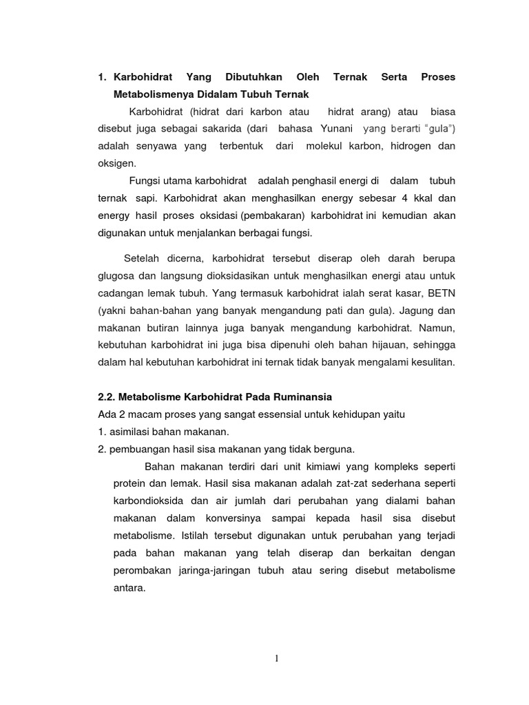 Karbohidrat Yang Dibutuhkan Oleh Ternak Serta Proses Metabolismenya