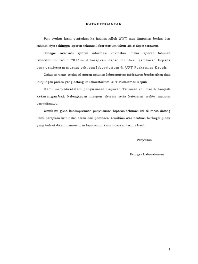Contoh Kata Pengantar Laporan Tahunan Seputar Laporan