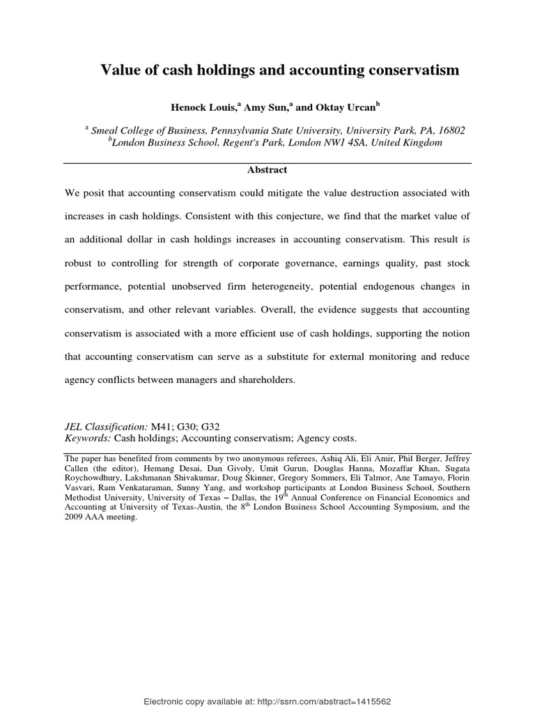 Impact of Accounting Conservatism on Cash Value | PDF | Principal ...