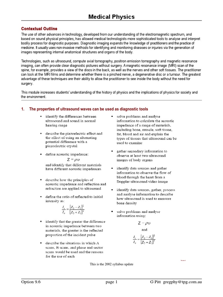 Medical Physics Course Notes (Greg Pitt) | PDF | Medical Ultrasound ...