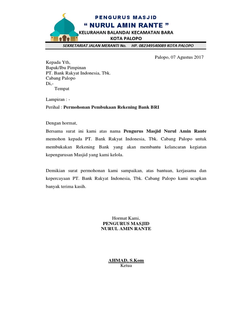 Permohonan Pembukaan Rekening Masjid Pdf