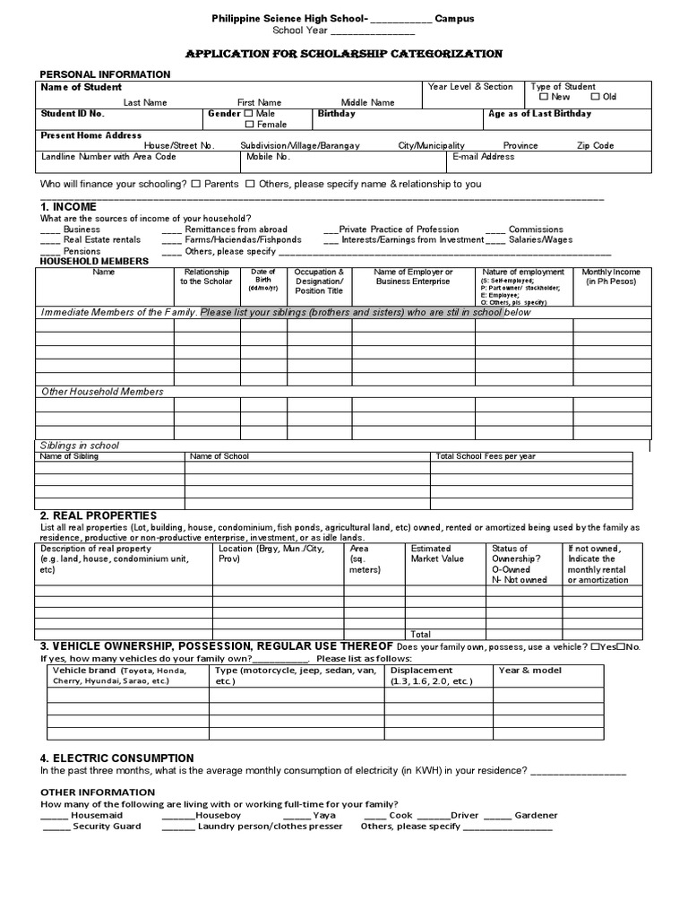 Philippine Science High School Application Form | PDF | Home Appliance ...