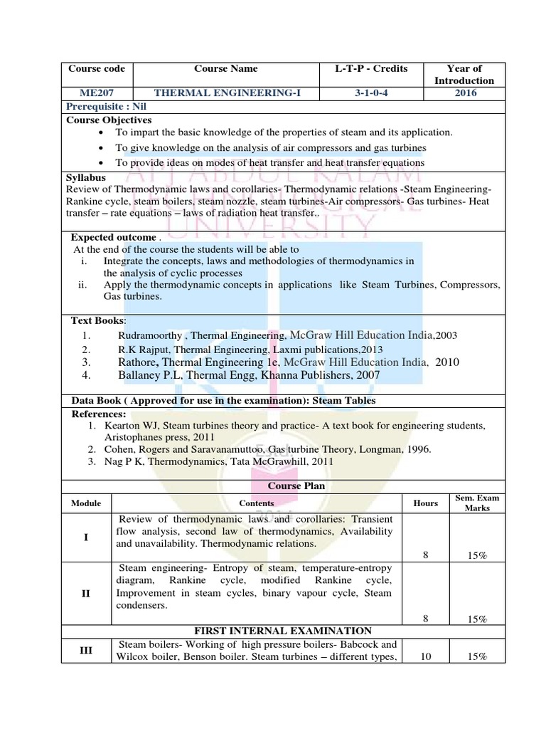 ME207 Thermal Engineering - I | PDF | Steam | Gas Compressor