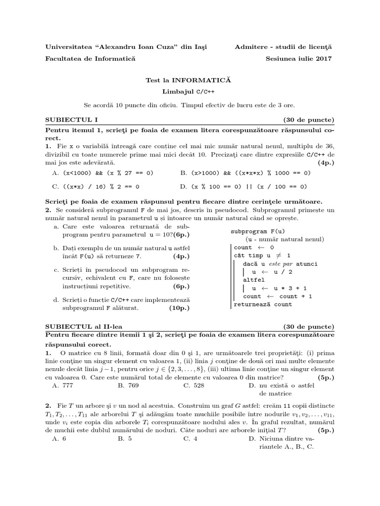 Subiecte Info C | PDF