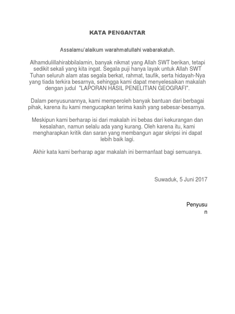 Contoh Kata Pengantar Makalah Geografi