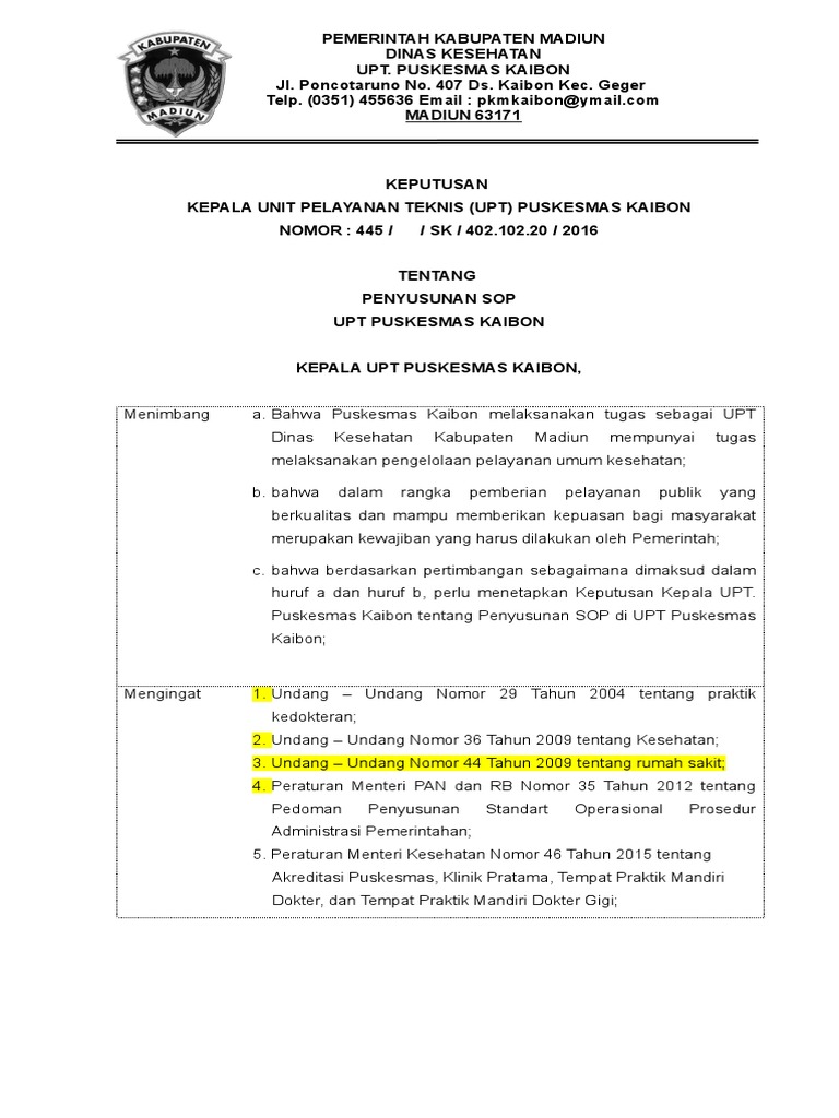 Contoh Surat Keputusan Penurunan Pangkat Kerja