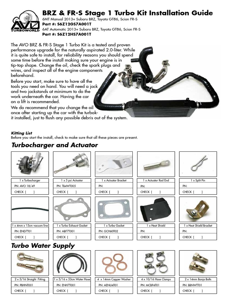 AVO Turbo Install Guide PDF Turbocharger Machines