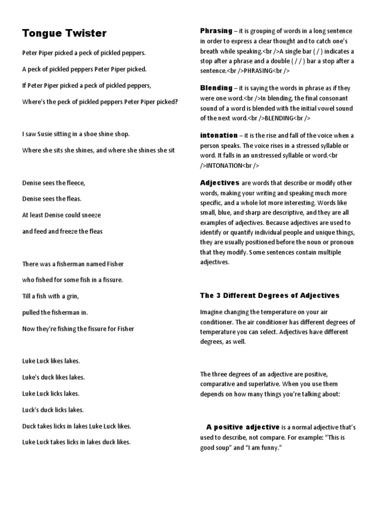 Tongue Twister | Pronoun | Grammatical Number