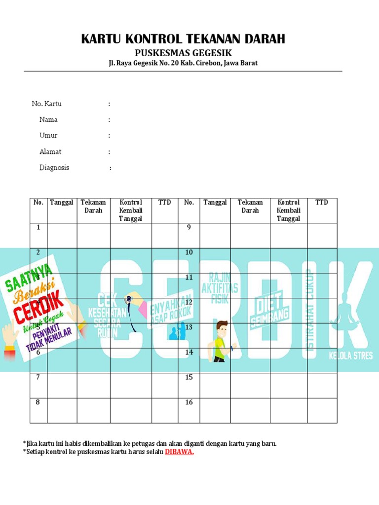 Kartu  Kontrol Tekanan Darah Untuk  Pasien  2  Kartu  Kontrol Tekanan Darah Untuk  Pasien  2