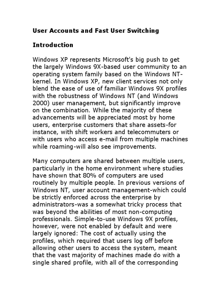 Windows XP User Accounts & Fast Switching | PDF | Remote Desktop ...