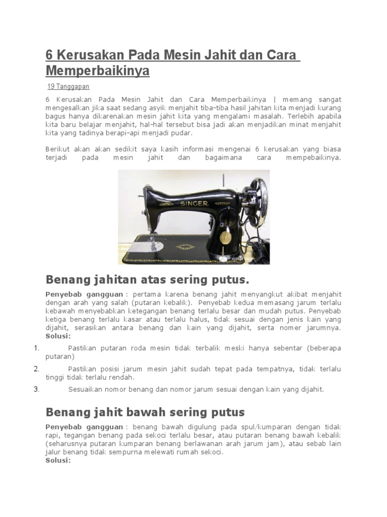 Kenapa Mesin Jahit Tidak Bisa Menjahit Seputar Mesin