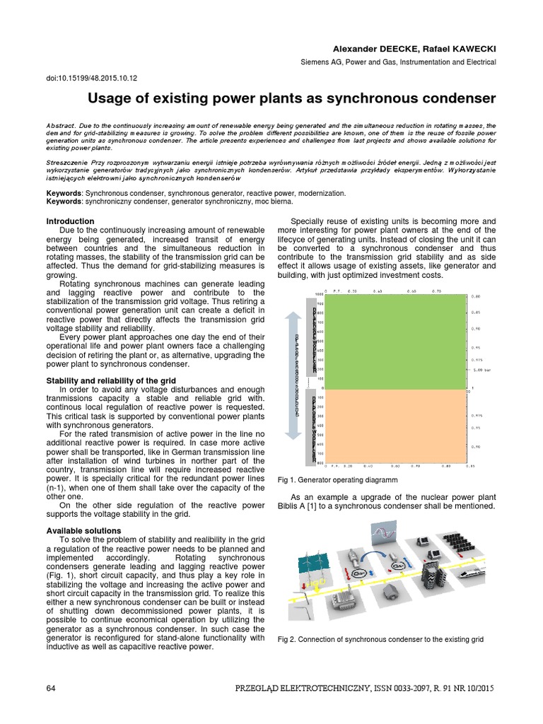 Converting Power Plants to Synchronous Condensers | PDF | Electrical ...