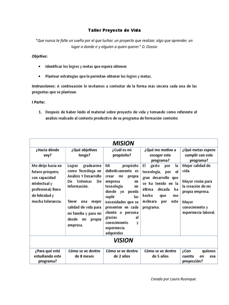 Taller Proyecto de Vida - Sena | PDF | Aprendizaje | Conocimiento