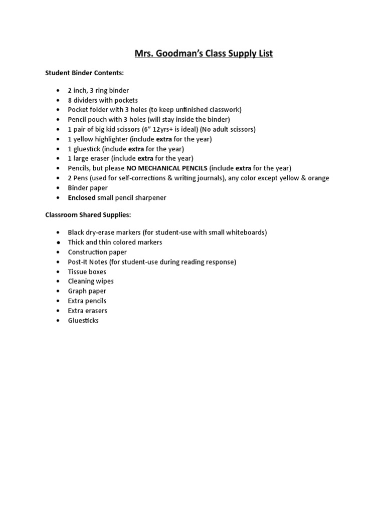 Supply List Only | PDF | Home & Garden