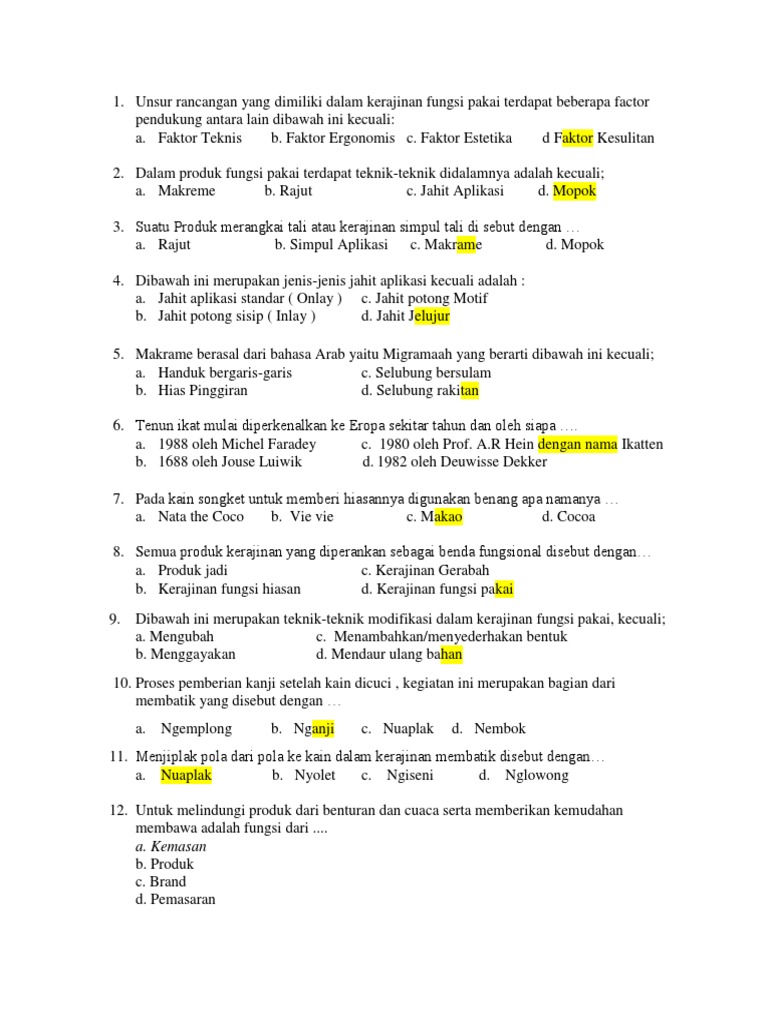 Soal Prakarya Kelas 7 Semester 2 Kerajinan  Limbah  Lunak  