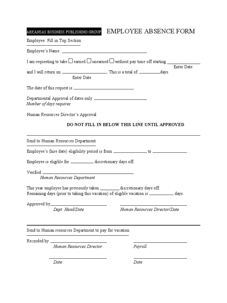 Arkansas Employee Absence Request Form | PDF | Career & Growth