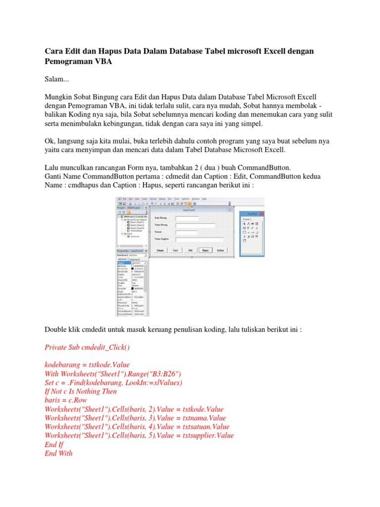 Edit dan Hapus Data di Excel VBA | PDF