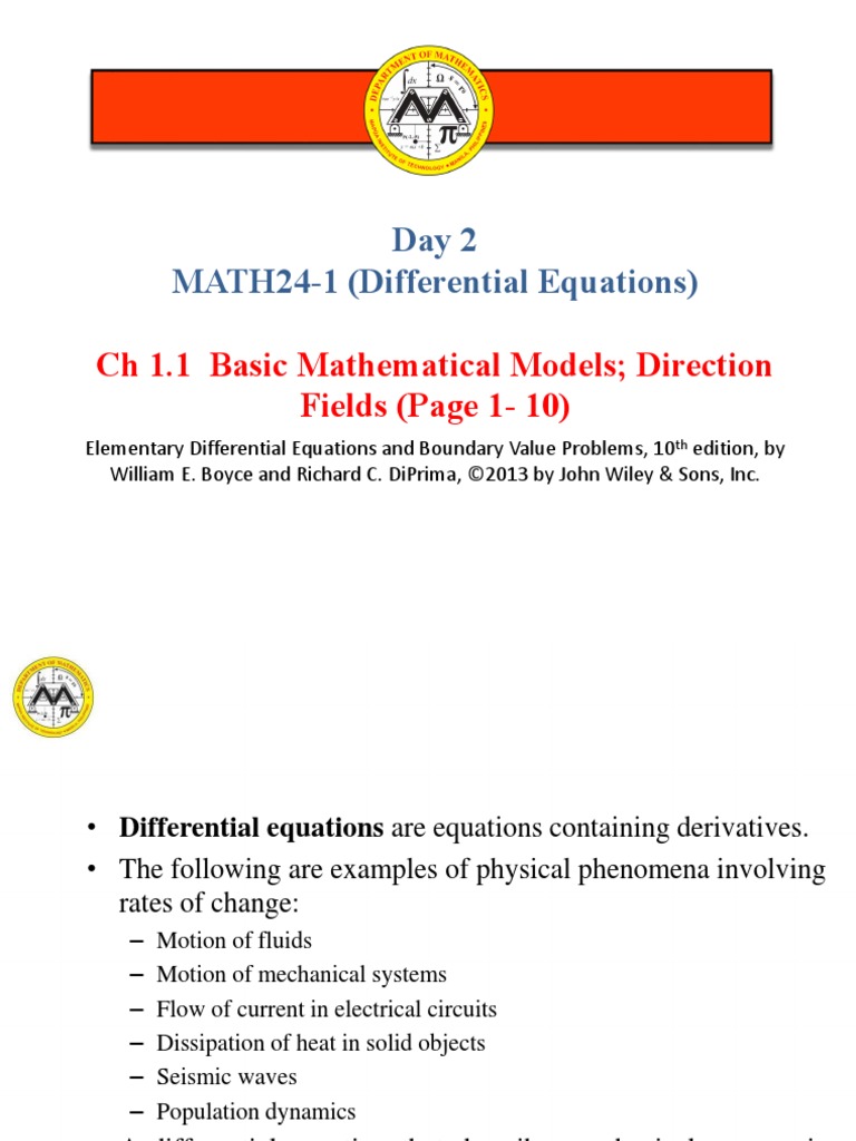 02.1.1 - Some Basic Mathematical Models Direction Fields | PDF ...