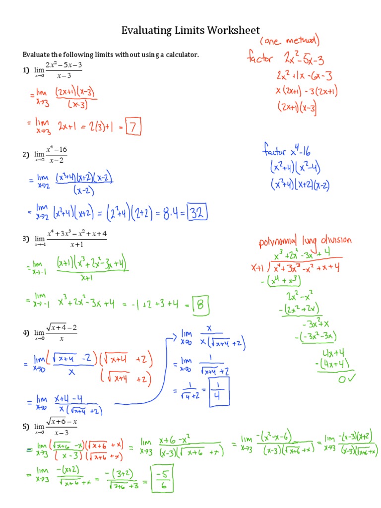 evaluating-limits-worksheet-solutions