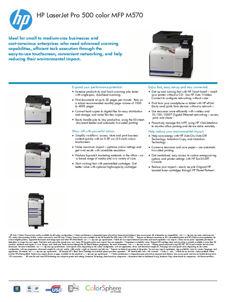 HP LaserJet Pro 500 Colour MFP M570 Datasheet 64 Bit Computing