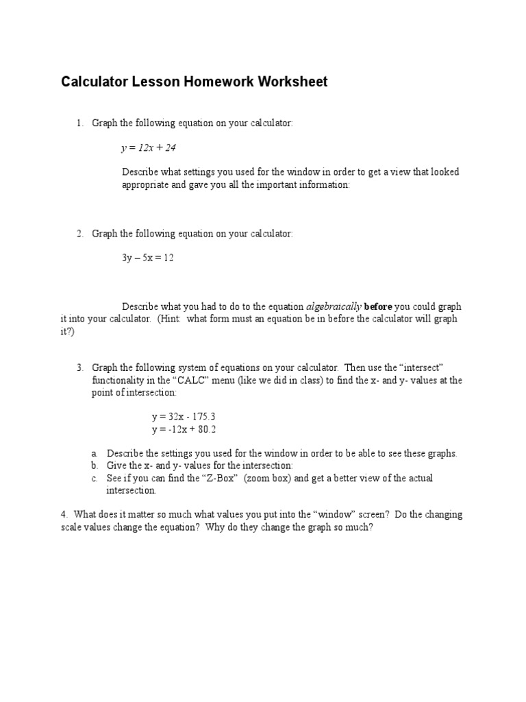 Graphing Calculator Activity Worksheet | PDF | Computers | Technology ...