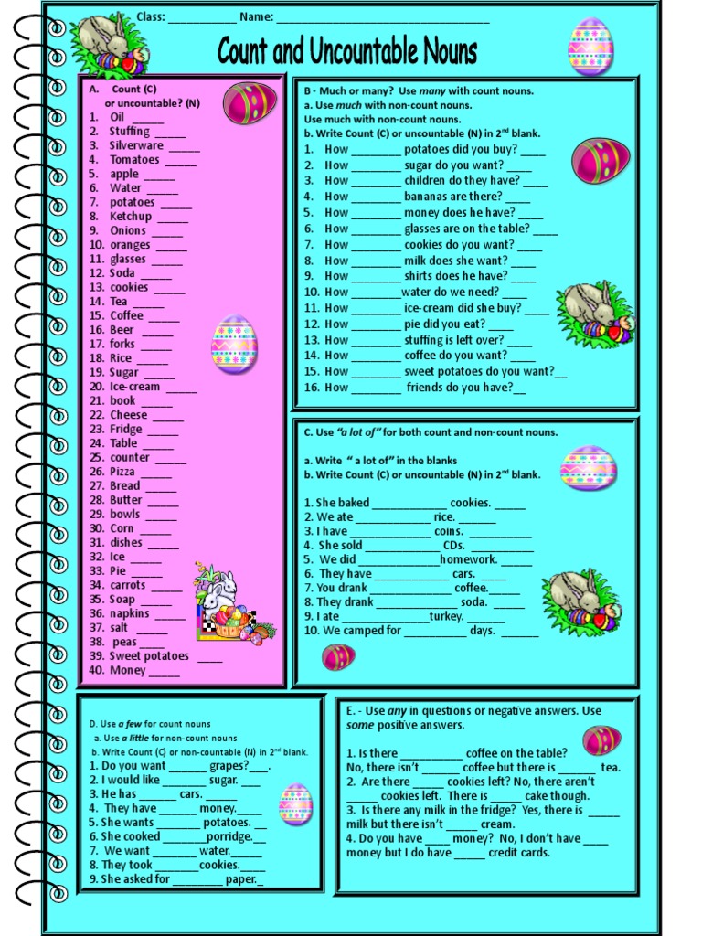 5160 Count and Noncount Nouns PDF Noun Drink