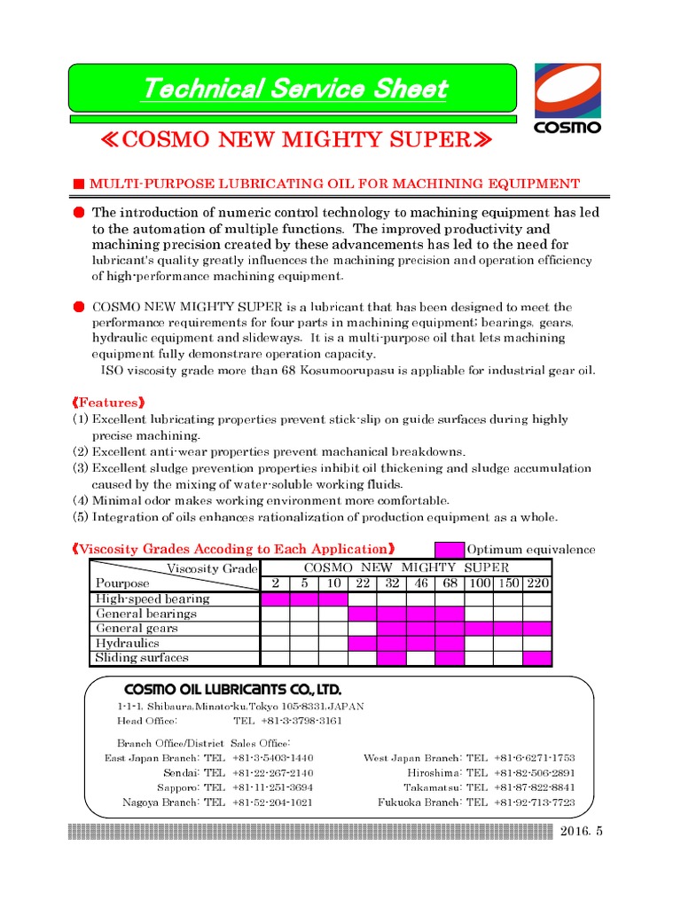 Cosmo New Mighty Super Oil Series PDF Lubricant Materials Science
