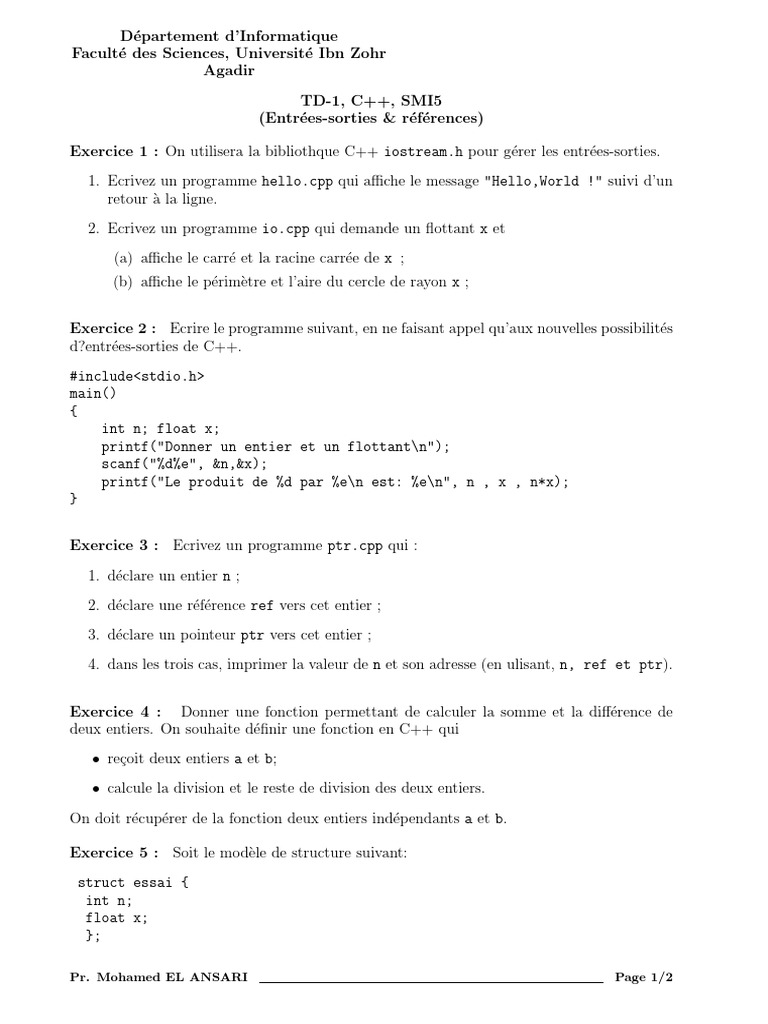Exercices C++: Entrées-Sorties & Références | PDF | C ++ | Enseignement ...