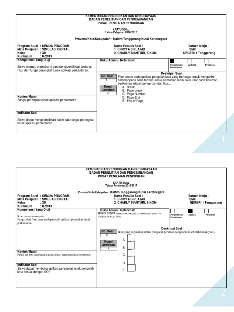 Kartu Soal Simdig Utama