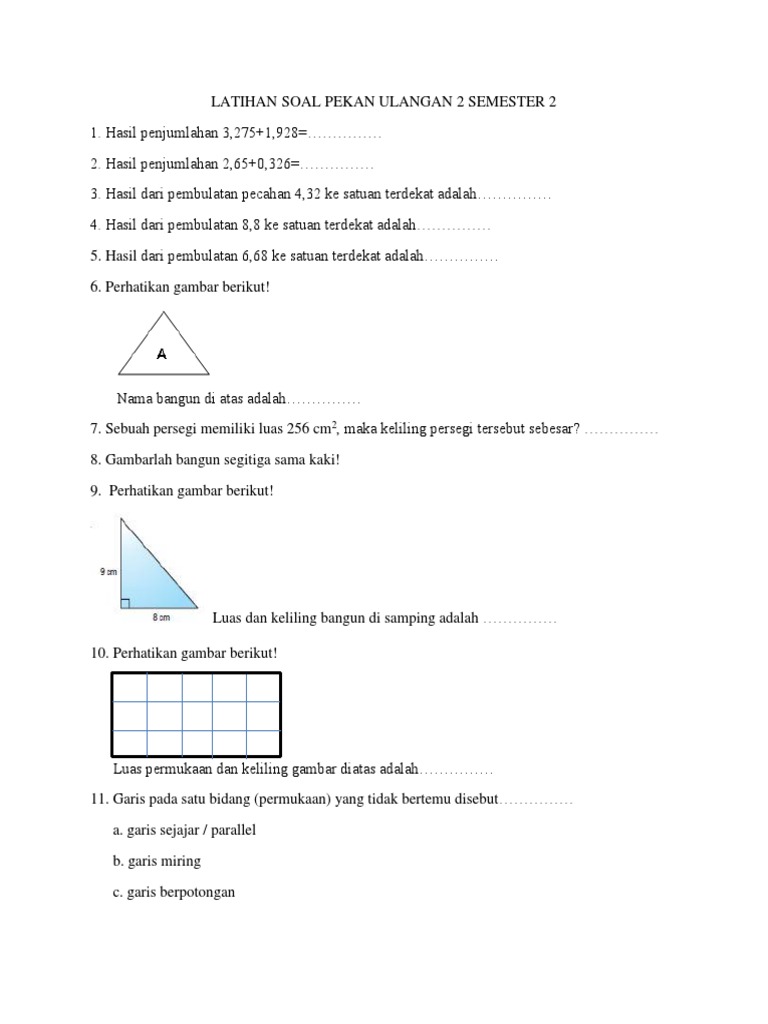 Latihan Ujian Akhir Semester Matematika Kelas 4 Sd