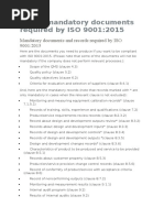 List of Mandatory Documents Required by ISO 9001