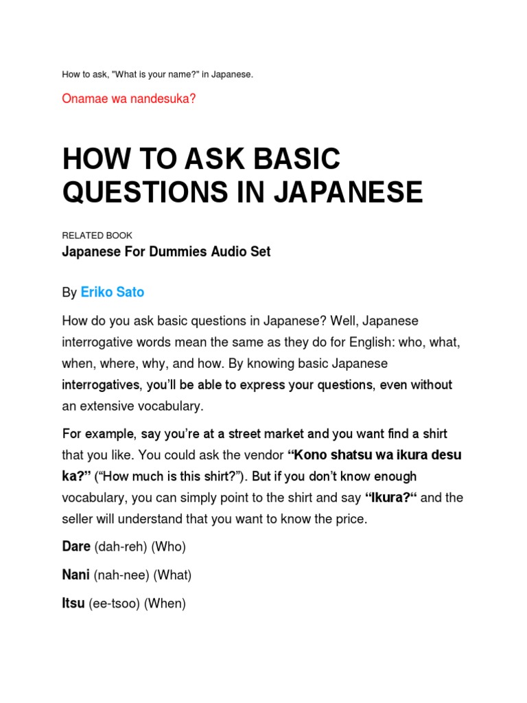 Basic Japanese Question Phrases | PDF | Foreign Language Studies | Art