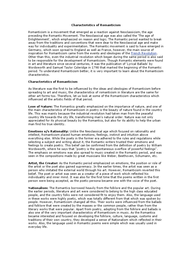 Top Five What Are The Characteristics Of Romantic Period Brainly