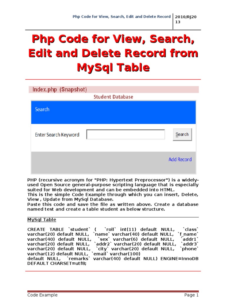 Php Code Example for View Edit Delete Search Update Database Table ...