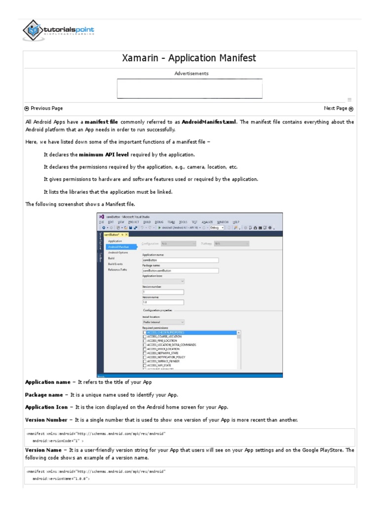 Xamarin Application Manifest | PDF | Android (Operating System ...
