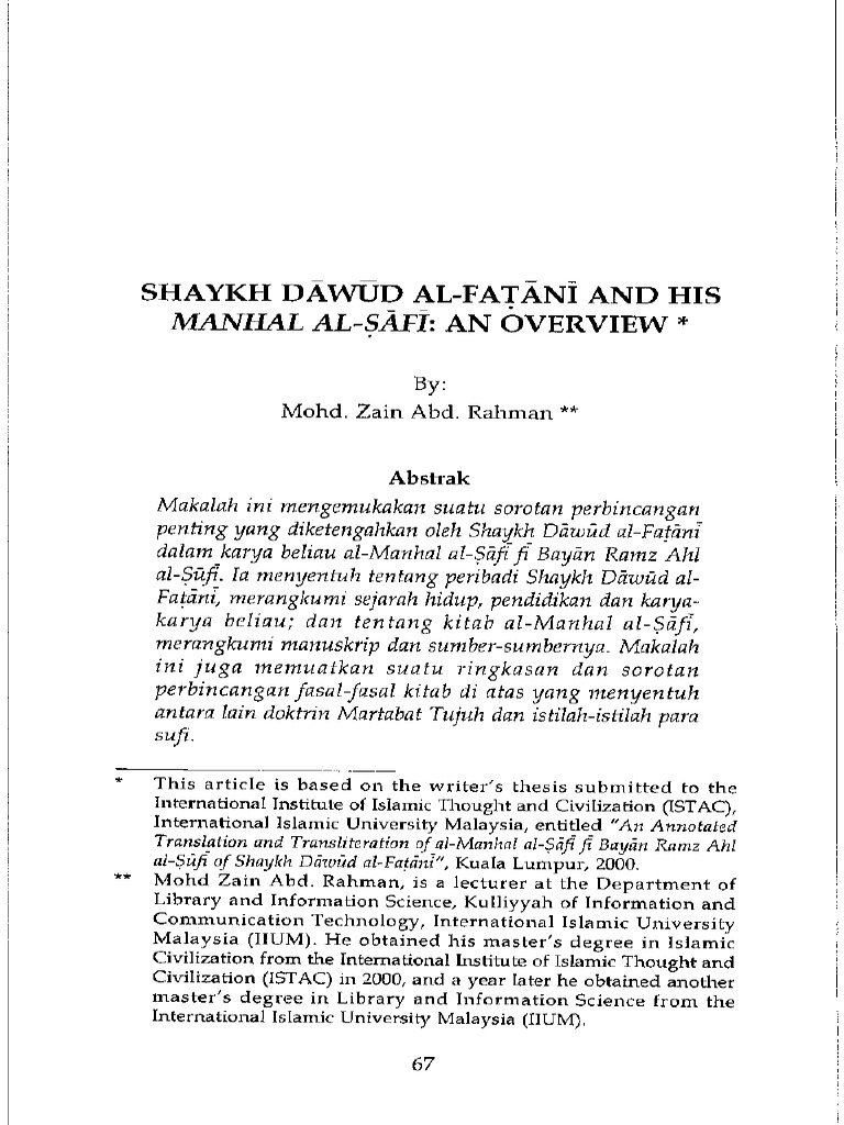Manual Al-Safi: An Overview : Shaykh Dawud Al-Fatani and His | PDF ...