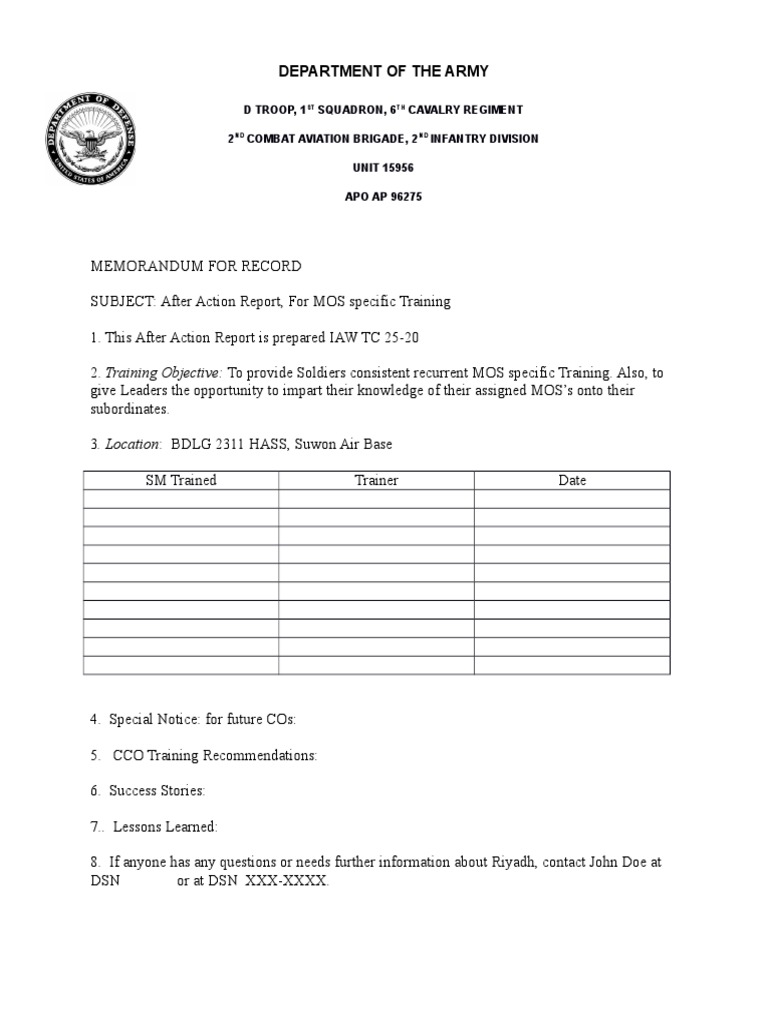 After Action Report: MOS Training Insights | PDF