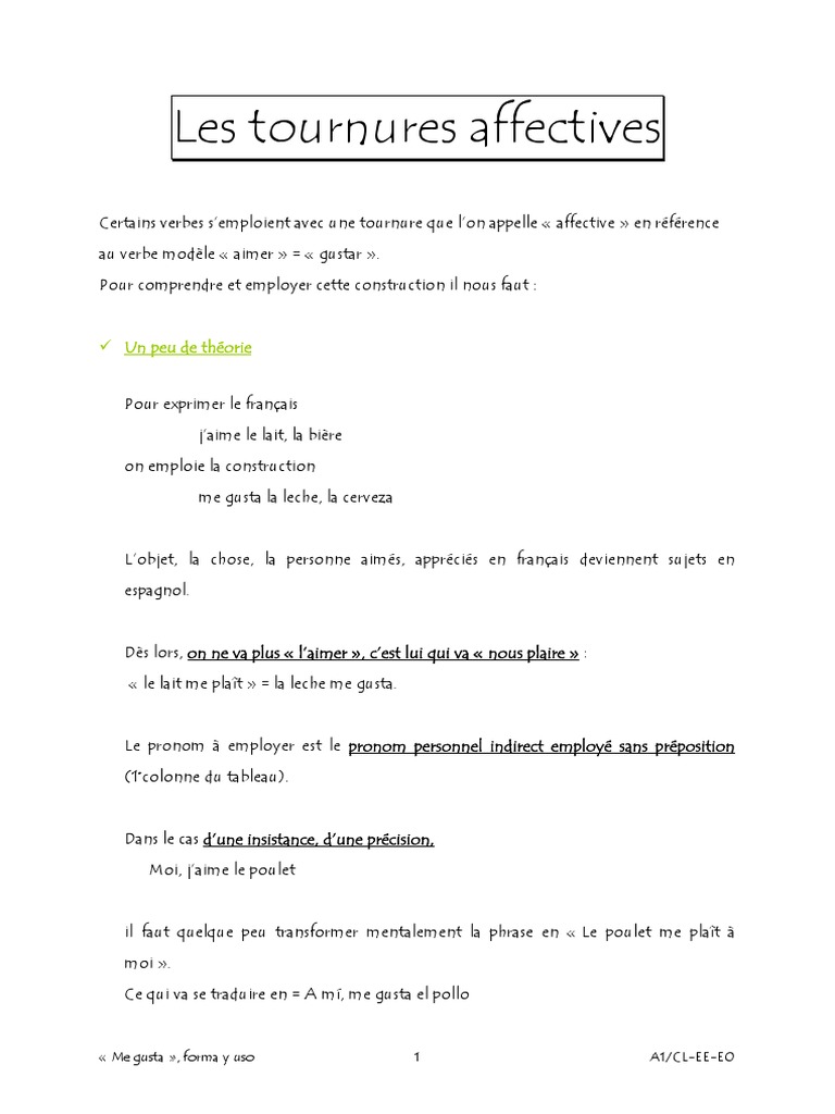 Les Tournures Affectives En Espagnol Les Tournures Affectives | PDF | Pronom | Syntaxe