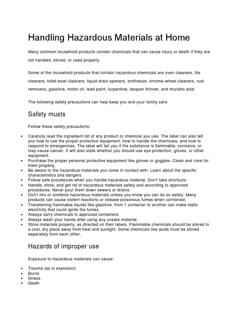 Handling Hazardous Materials at Home Safety Musts PDF Synthetic