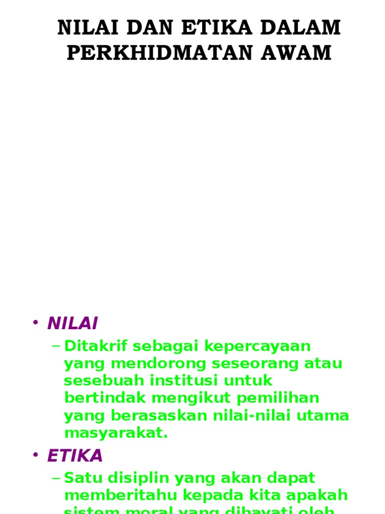 Nilai Dan Etika Dalam Perkhidmatan Awam Pdf