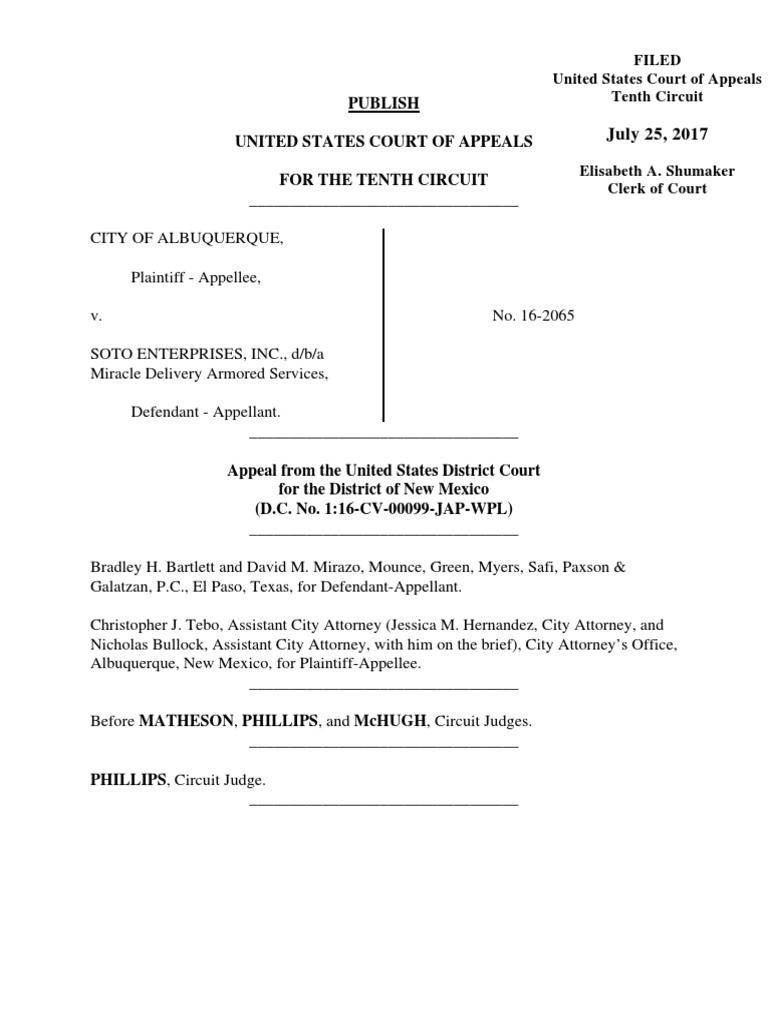 City Of Albuquerque V Soto Enterprises 10th Cir 2017 Subject Matter Jurisdiction Supplemental Jurisdiction